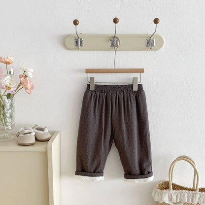 ロングパンツ・スウェットパンツ ロングパンツ 裏ボア ドット柄 プリント ゆったり ルーズシルエット あったか【mh0011395】