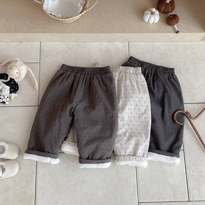 ロングパンツ・スウェットパンツ ロングパンツ 裏ボア ドット柄 プリント ゆったり ルーズシルエット あったか【mh0011395】