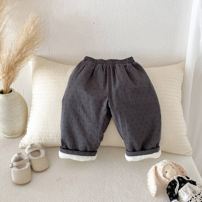 ロングパンツ・スウェットパンツ ロングパンツ 裏ボア ドット柄 プリント ゆったり ルーズシルエット あったか【mh0011395】