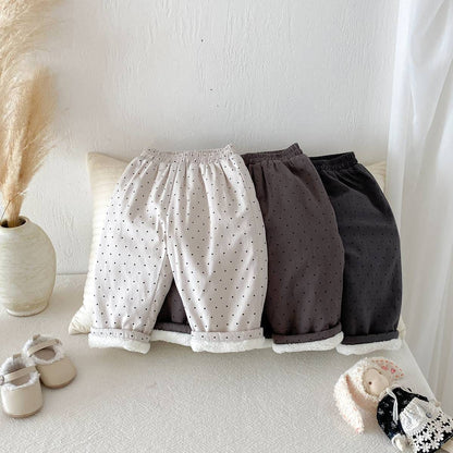 ロングパンツ・スウェットパンツ ロングパンツ 裏ボア ドット柄 プリント ゆったり ルーズシルエット あったか【mh0011395】