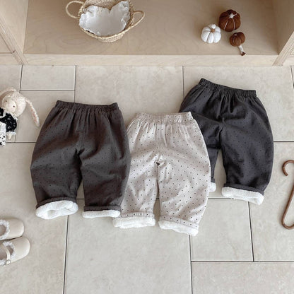 ロングパンツ・スウェットパンツ ロングパンツ 裏ボア ドット柄 プリント ゆったり ルーズシルエット あったか【mh0011395】