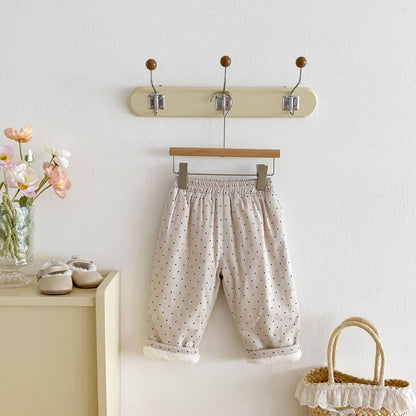 ロングパンツ・スウェットパンツ ロングパンツ 裏ボア ドット柄 プリント ゆったり ルーズシルエット あったか【mh0011395】