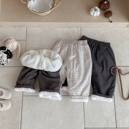 ロングパンツ・スウェットパンツ ロングパンツ 裏ボア ドット柄 プリント ゆったり ルーズシルエット あったか【mh0011395】