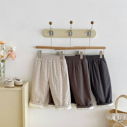 ロングパンツ・スウェットパンツ ロングパンツ 裏ボア ドット柄 プリント ゆったり ルーズシルエット あったか【mh0011395】