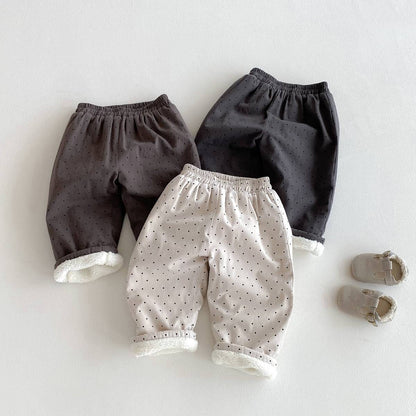 ロングパンツ・スウェットパンツ ロングパンツ 裏ボア ドット柄 プリント ゆったり ルーズシルエット あったか【mh0011395】