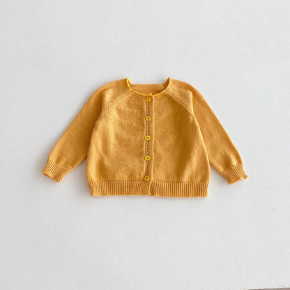 カーディガン・パーカー Mustard Yellow / 80cm 長袖ニットカーディガン 無地 シンプル デイリーベーシック 【mh0011391】