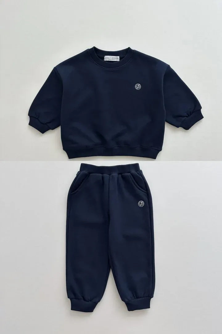 長袖セットアップ Navy / 80cm 9-12M キッズセットアップ 2点セット 刺繍ワンポイント長袖スウェットトレーナー+ロングスウェットパンツ 4カラー【mh0007474】