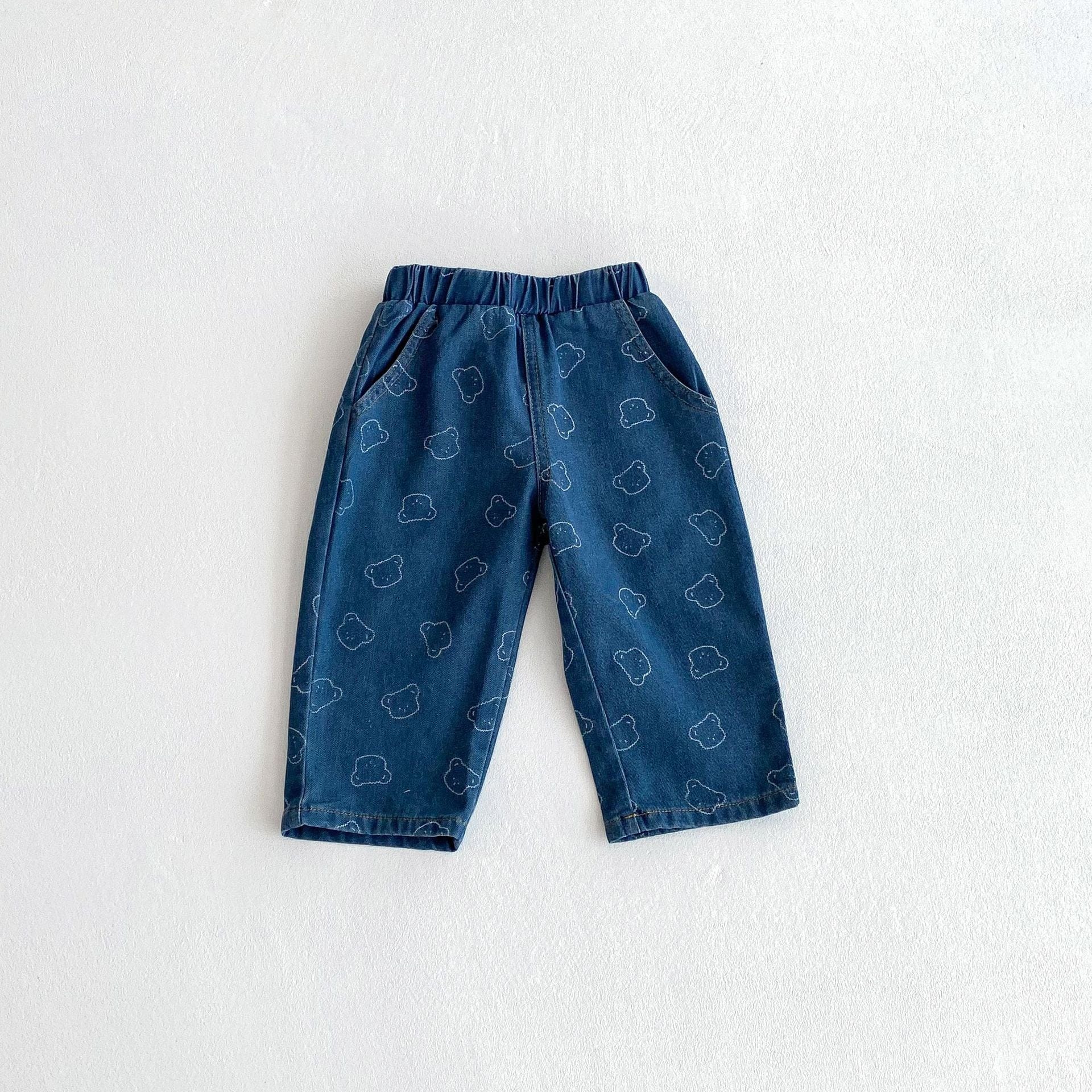 デニムパンツ Navy Blue / 80cm ベアくまプリントデニムストレートパンツジーンズ【mh0009261】