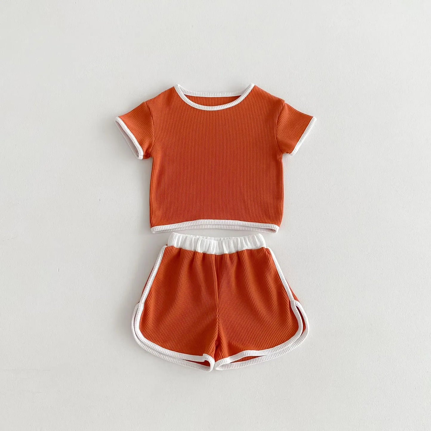 半袖セットアップ Orange / 80cm 9-12M キッズセットアップ 2点セット 半袖Tシャツ+ショートパンツ シンプルベーシック 3カラー【mh0005390】