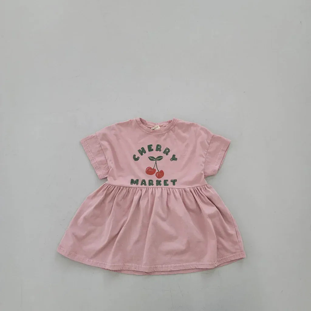 半袖ワンピース Pink / 12M  80CM キッズワンピース 半袖プリントサマーワンピース チェリーさくらんぼプリント 2カラー【mh0005572】