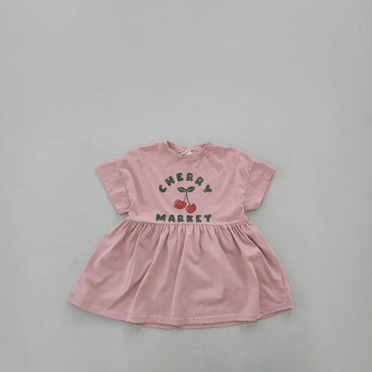 半袖ワンピース Pink / 12M  80CM キッズワンピース 半袖プリントサマーワンピース チェリーさくらんぼプリント 2カラー【mh0005572】
