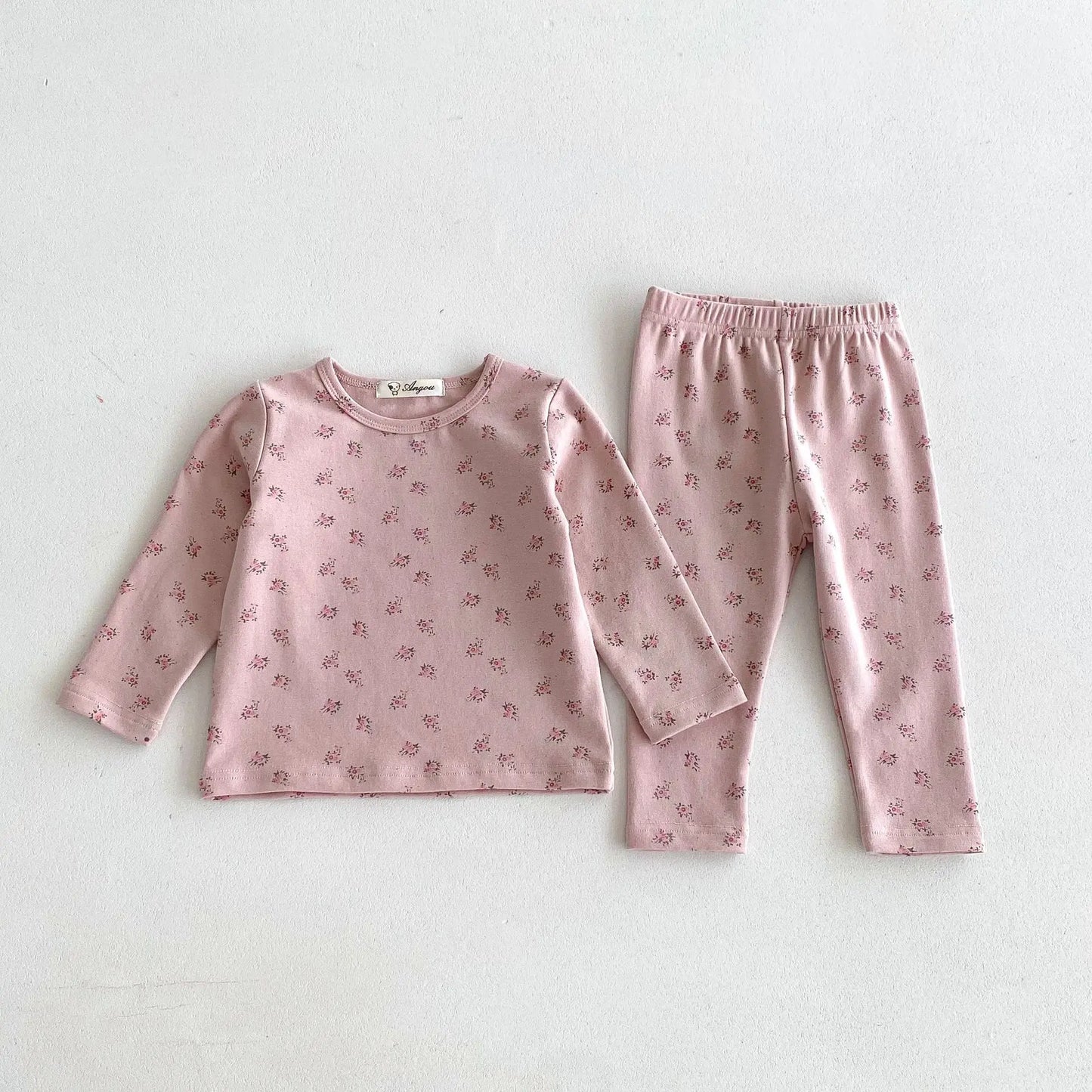 長袖セットアップ Pink / 12M  80CM キッズパジャマセット フラワー小花柄プリント長袖Tシャツ+ロングパンツ 2カラー【mh0006974】