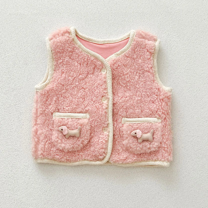 ベスト Pink / 6M  66CM ベビーベスト バイピングリボンボアフリース前あきベスト【mh0008260】