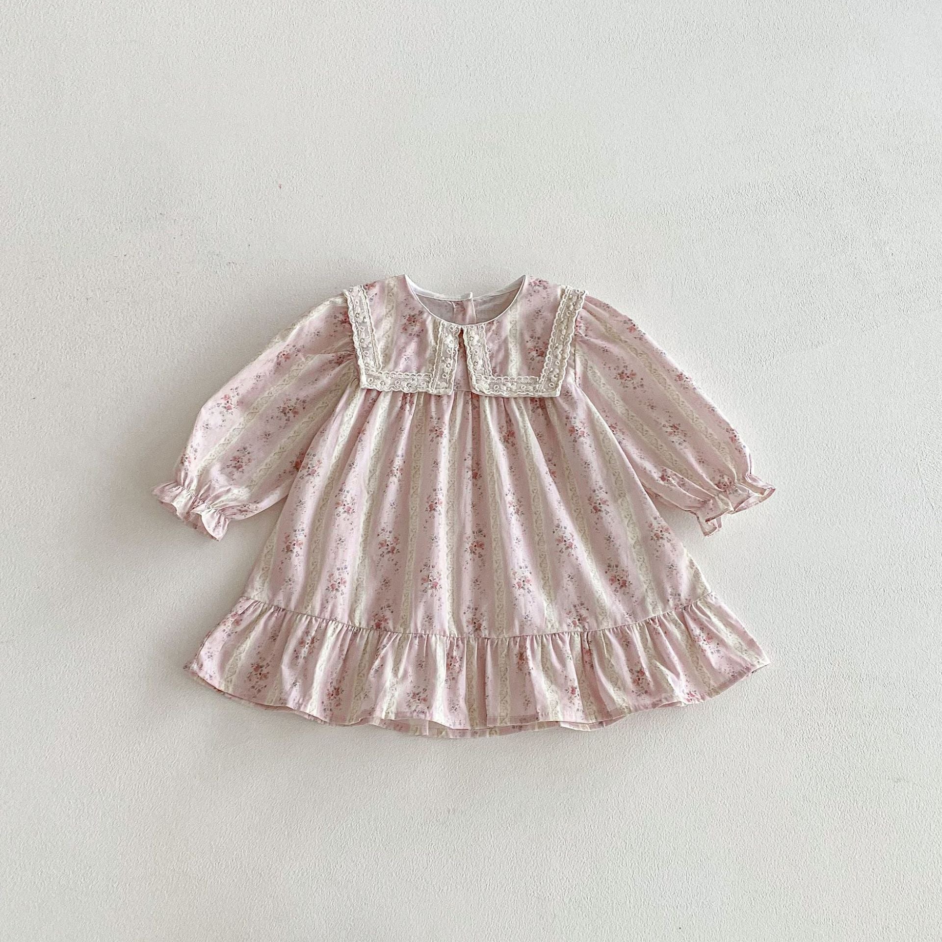 長袖ワンピース Pink / 80cm Floral Lapel Print Princess Dress 襟付き 花柄 プリント ワンピース【mh0011963】