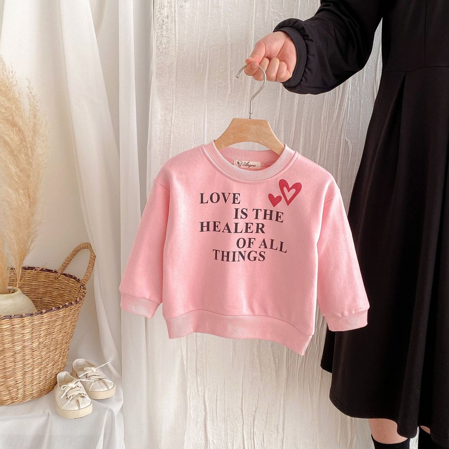 トレーナー・フーディ Pink / 80cm ハートロゴプリント長袖スウェットシャツ【mh0009263】