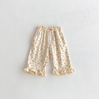 ロングパンツ・スウェットパンツ Pink / 80cm 裾フリルフラワープリントロングパンツ【mh0010648】