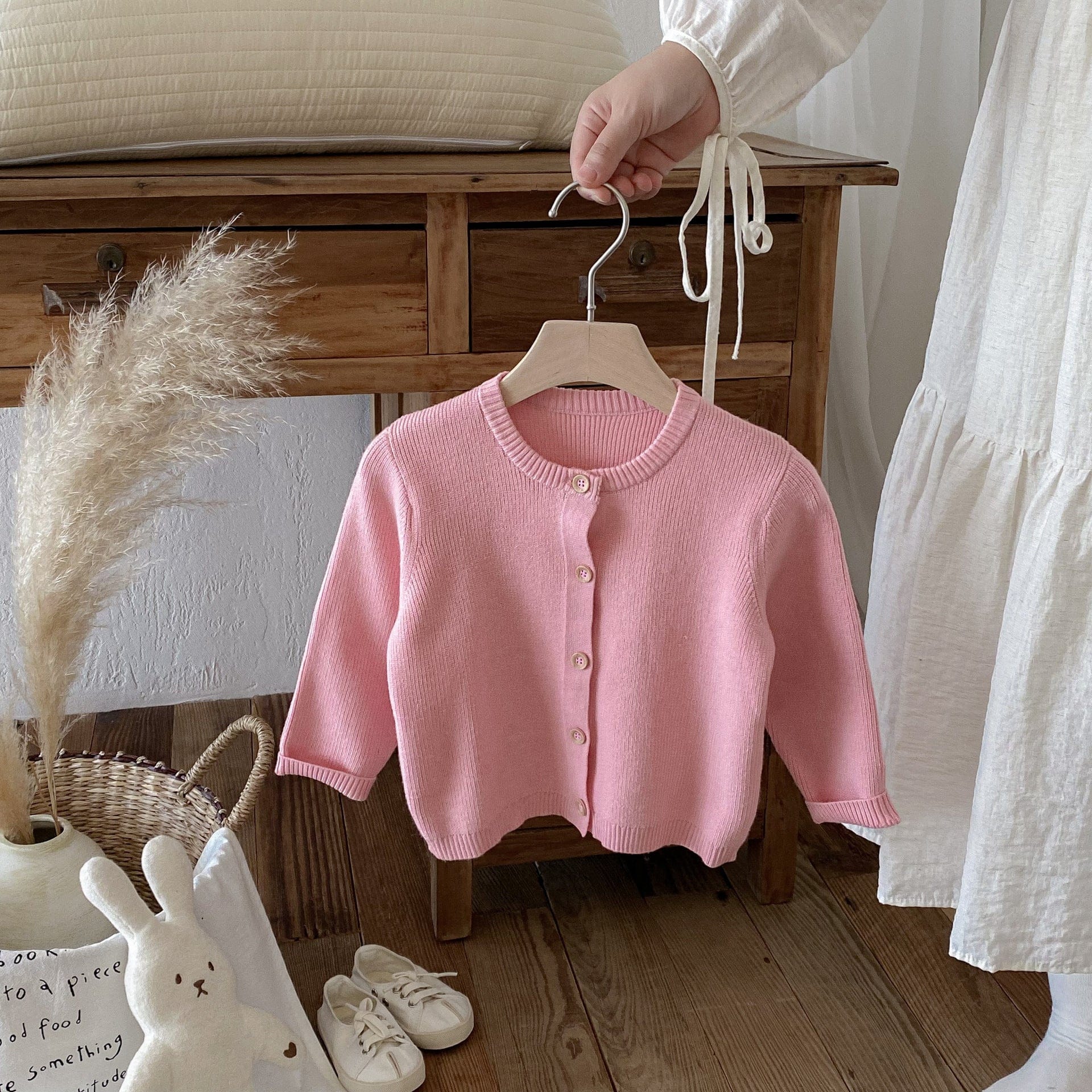 カーディガン・パーカー Pink / 80cm シンプルベーシック長袖ニットカーディガン【mh0010668】