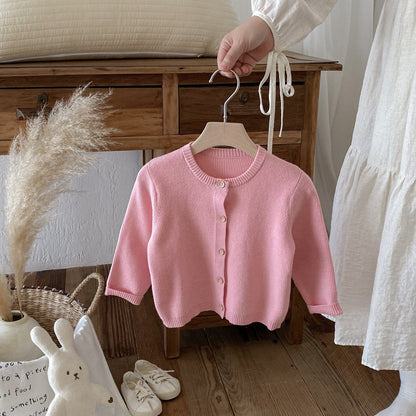 カーディガン・パーカー Pink / 80cm シンプルベーシック長袖ニットカーディガン【mh0010668】