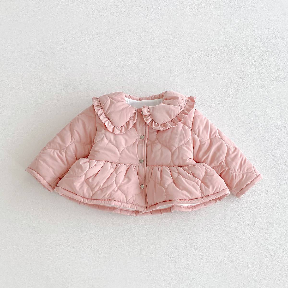 ショートコート・ジャケット・ジャンパー Pink / 80cm 長袖ジャケット 中綿キルティング フリル襟 ペプラムデザイン アウター あったか【mh0011376】