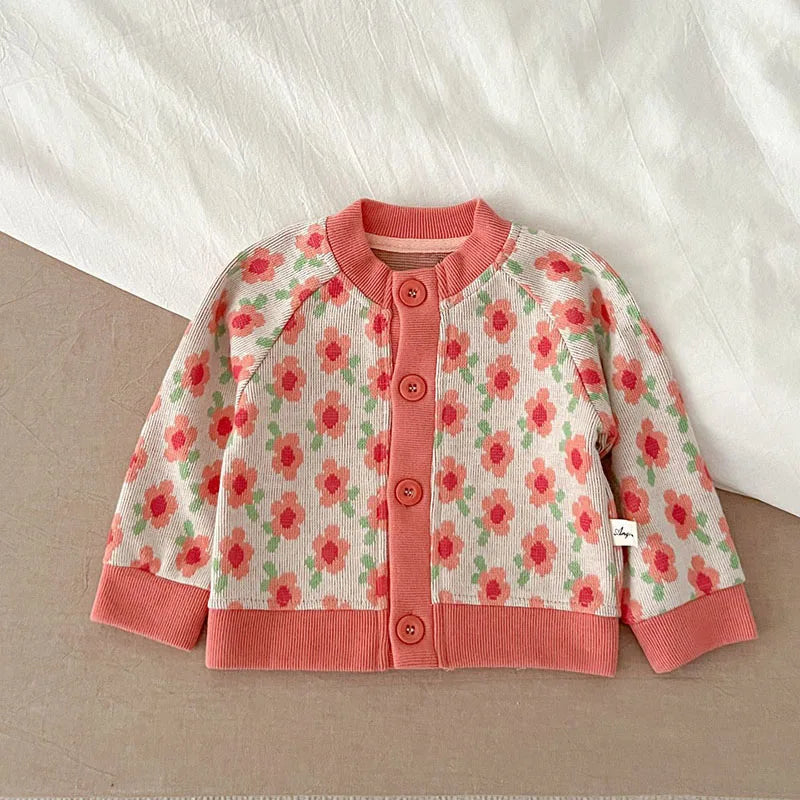 カーディガン・パーカー pink flower / 66cm ベビーカーディガン ニットジャケット ハート レトロフラワー 幾何学 15柄【mh0004142】