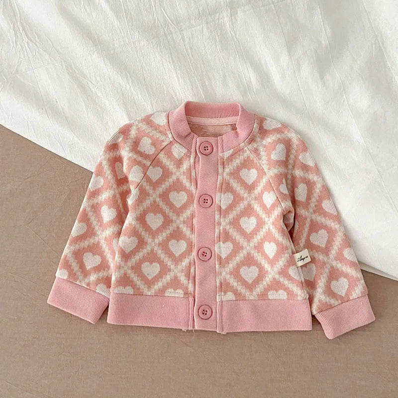 カーディガン・パーカー pink heart / 66cm ベビーカーディガン ニットジャケット ハート レトロフラワー 幾何学 15柄【mh0004142】