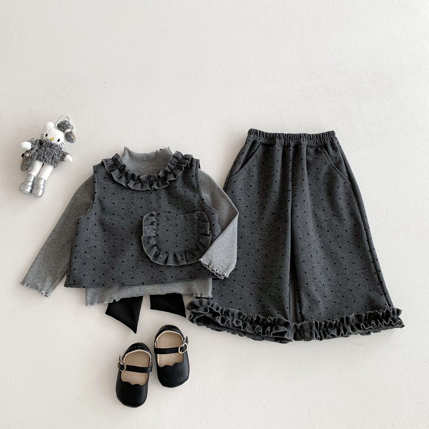 ノースリーブセットアップ Polka Dot Cotton Three-Piece Set ドット柄 セットアップ【mh0012088】