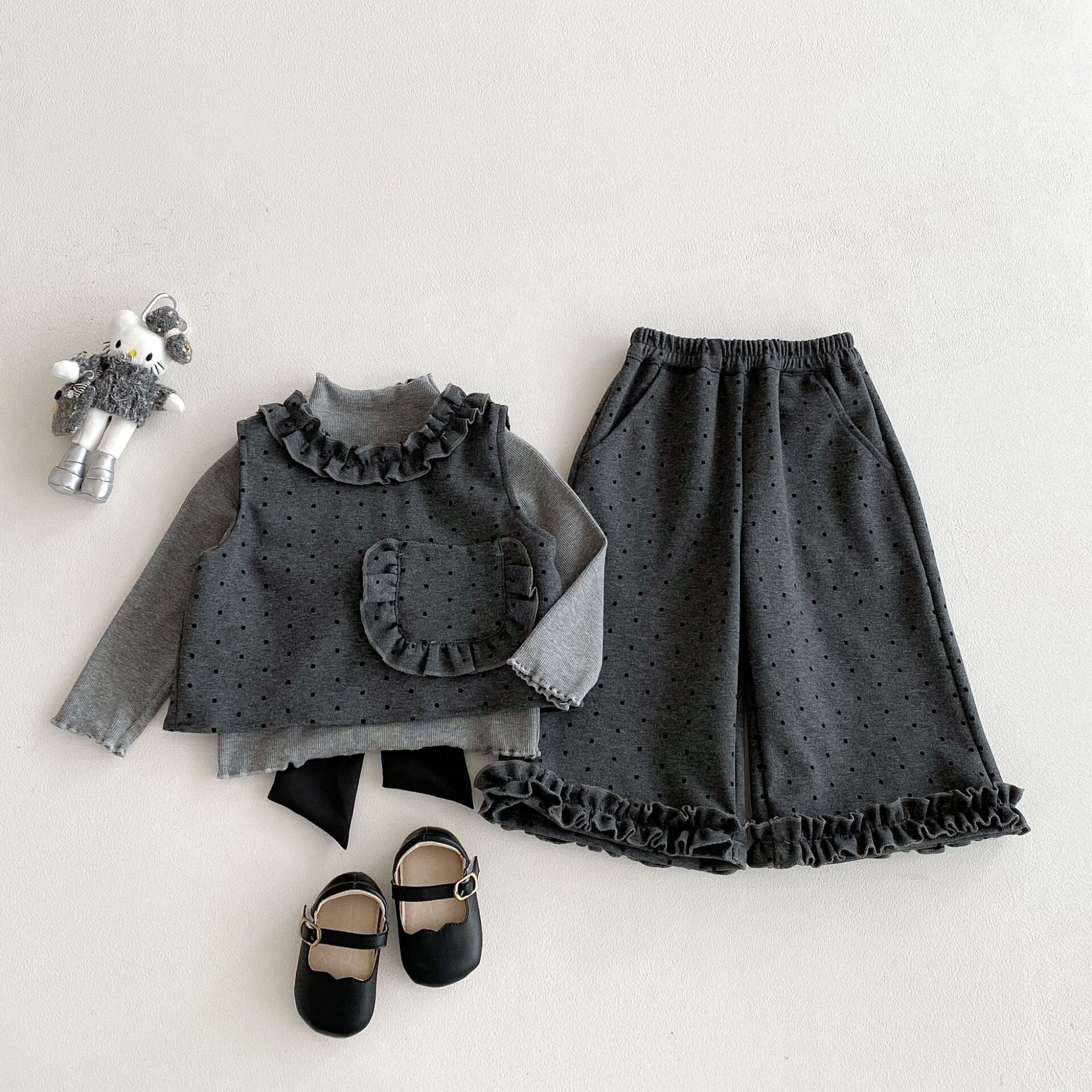 ノースリーブセットアップ Polka Dot Cotton Three-Piece Set ドット柄 セットアップ【mh0012088】