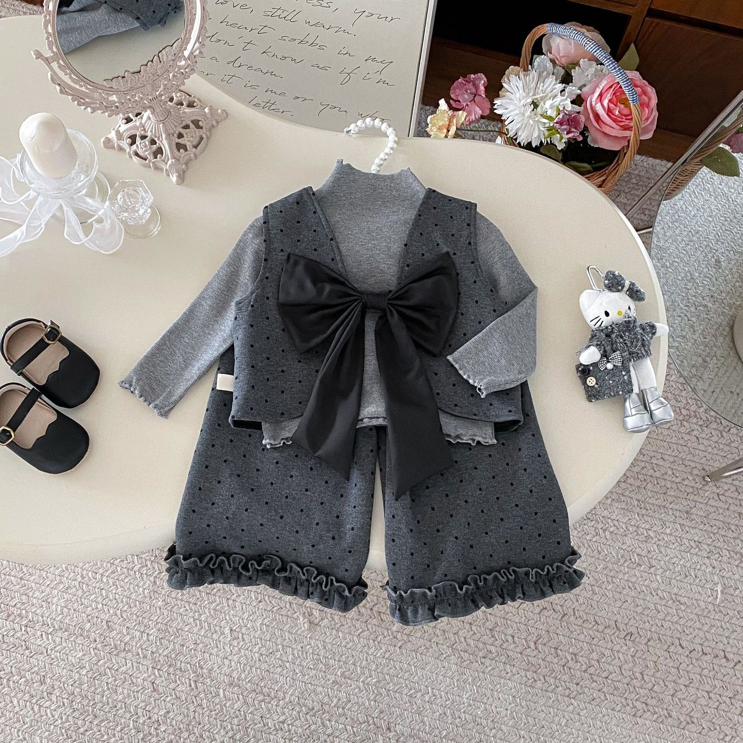 ノースリーブセットアップ Polka Dot Cotton Three-Piece Set ドット柄 セットアップ【mh0012088】