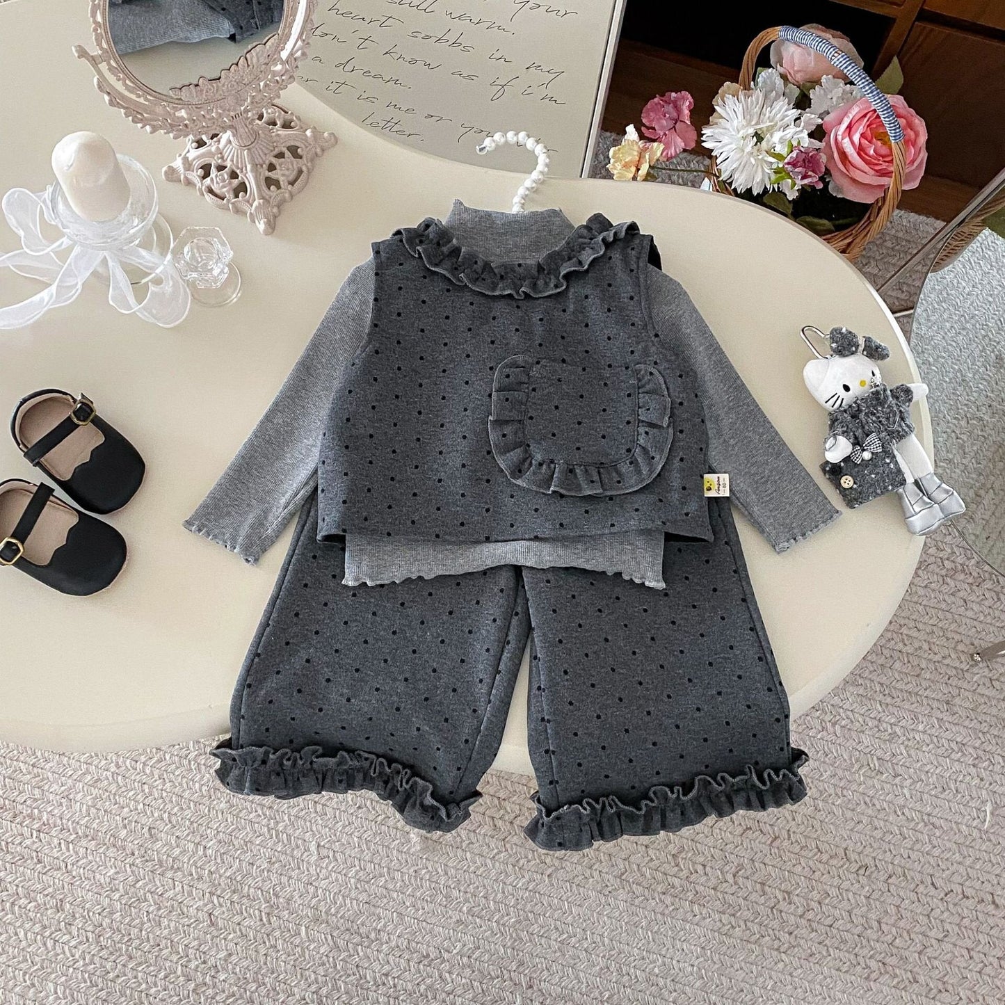 ノースリーブセットアップ Polka Dot Cotton Three-Piece Set ドット柄 セットアップ【mh0012088】