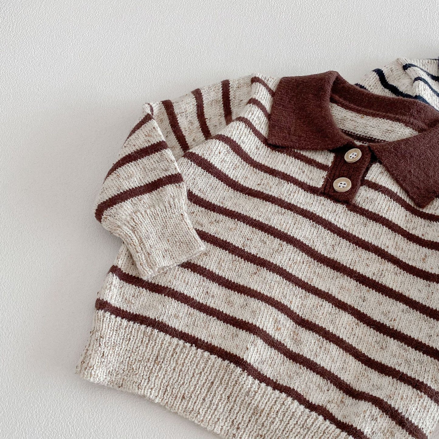 長袖シャツ・ブラウス Polo Collar Striped Knitted Sweater ポロカラー ストライプ セーター【mh0011967】