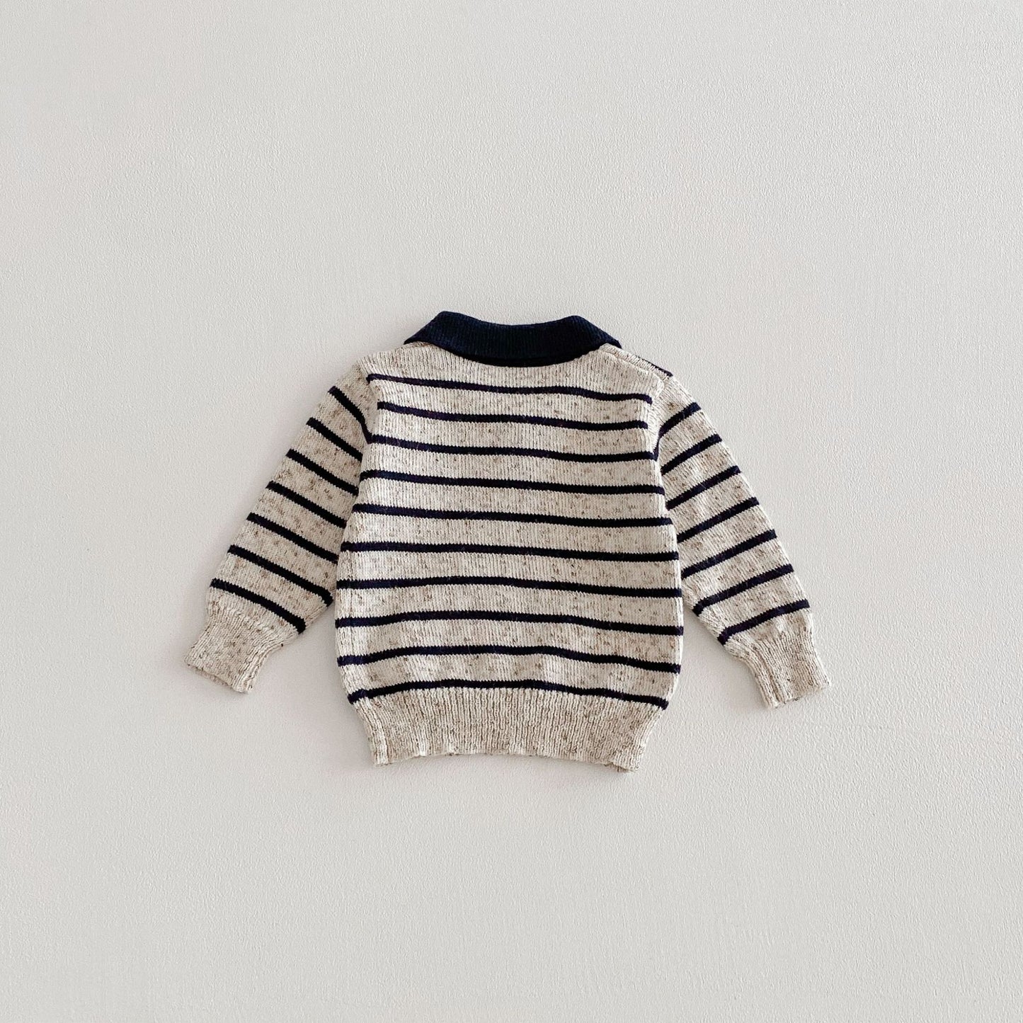 長袖シャツ・ブラウス Polo Collar Striped Knitted Sweater ポロカラー ストライプ セーター【mh0011967】