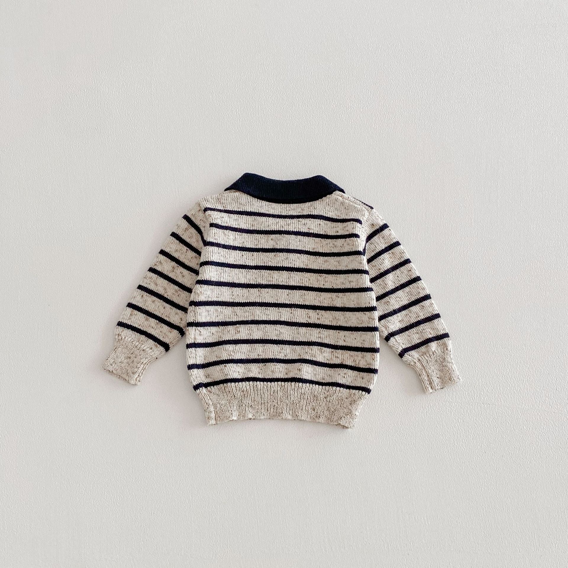 長袖シャツ・ブラウス Polo Collar Striped Knitted Sweater ポロカラー ストライプ セーター【mh0011967】