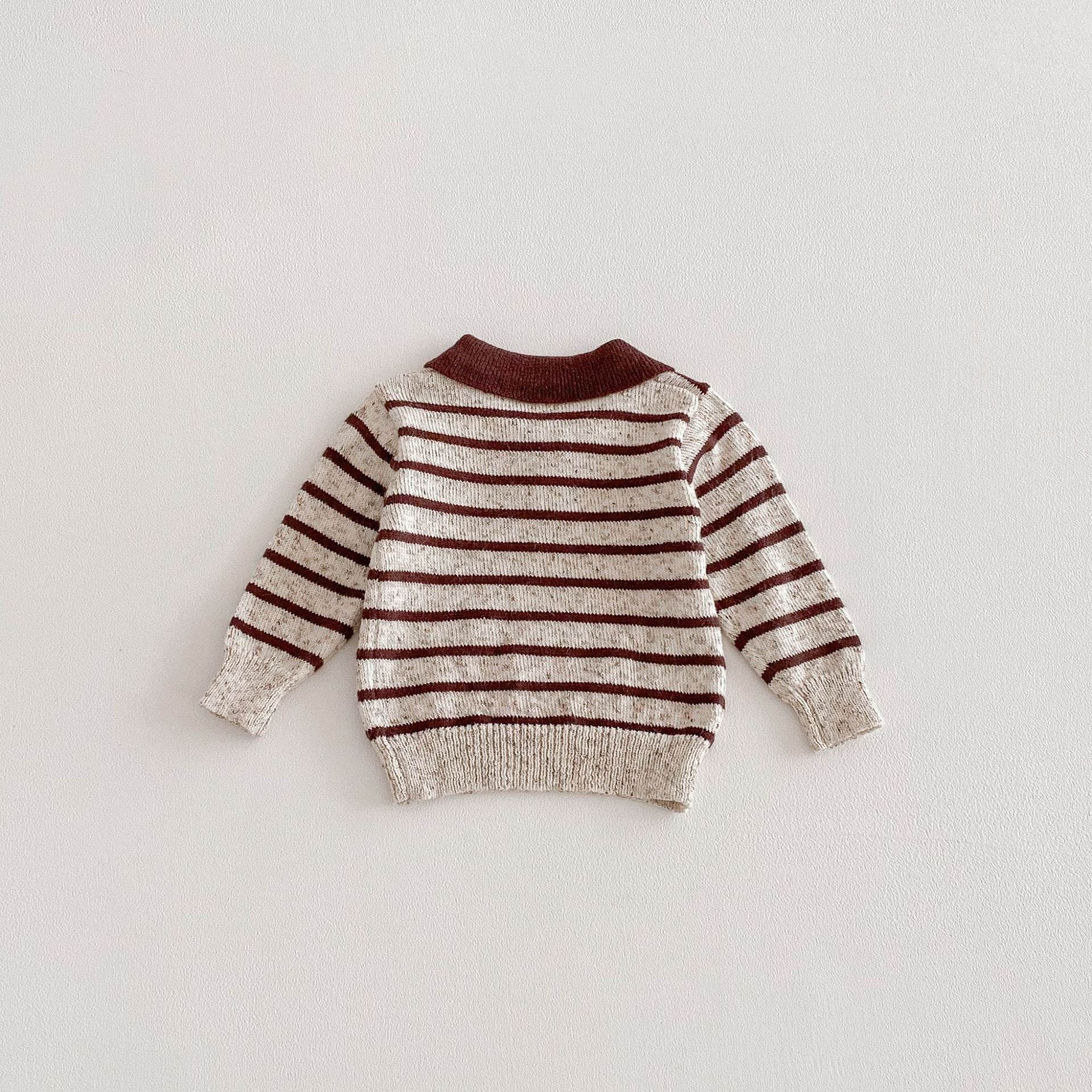 長袖シャツ・ブラウス Polo Collar Striped Knitted Sweater ポロカラー ストライプ セーター【mh0011967】