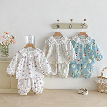 長袖パジャマ Princess Lapel Long Sleeve Pajamas プリンセス 襟付き パジャマ セット【mh0011959】