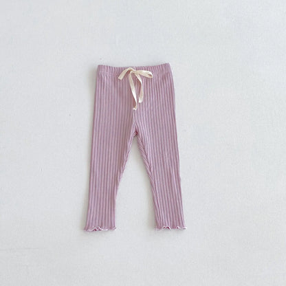レギンスパンツ Purple / 12M  80CM キッズパンツ パステルアイスカラーシンプルリブレギンスパンツ 4カラー【mh0006831】