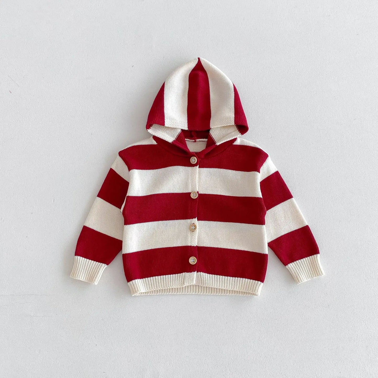 カーディガン・パーカー Red / 12M  80CM キッズカーディガン 太ボーダーフーディニットジャケット【mh0007045】