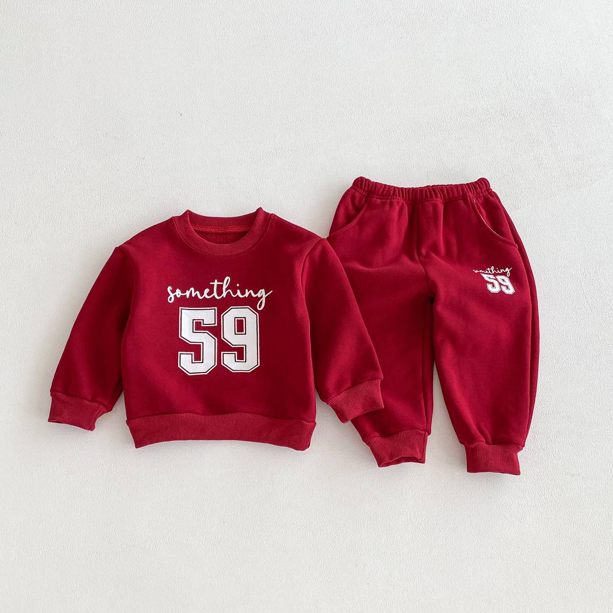 長袖セットアップ Red / 80cm 長袖スウェットトレーナー+スウェットパンツ セットアップ 2点セット 裏起毛厚手 暖か 防寒 ロゴプリント カジュアル 韓国風【mh0011374】