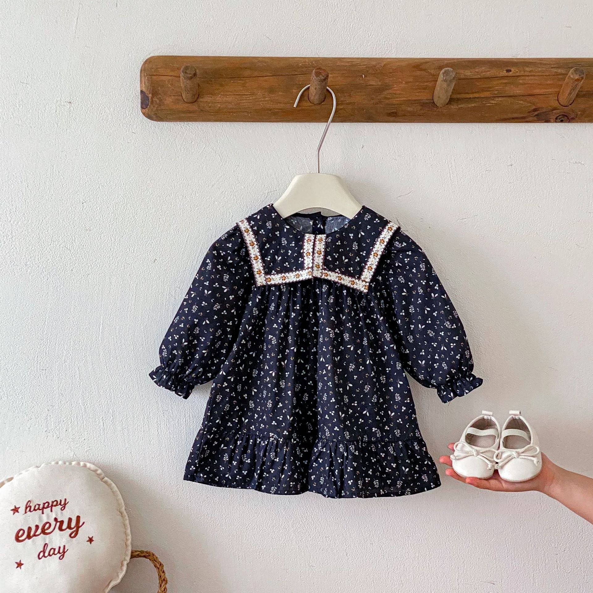 長袖ワンピース Square Neck Floral Princess Dress スクエアネック 花柄 ワンピース【mh0011962】