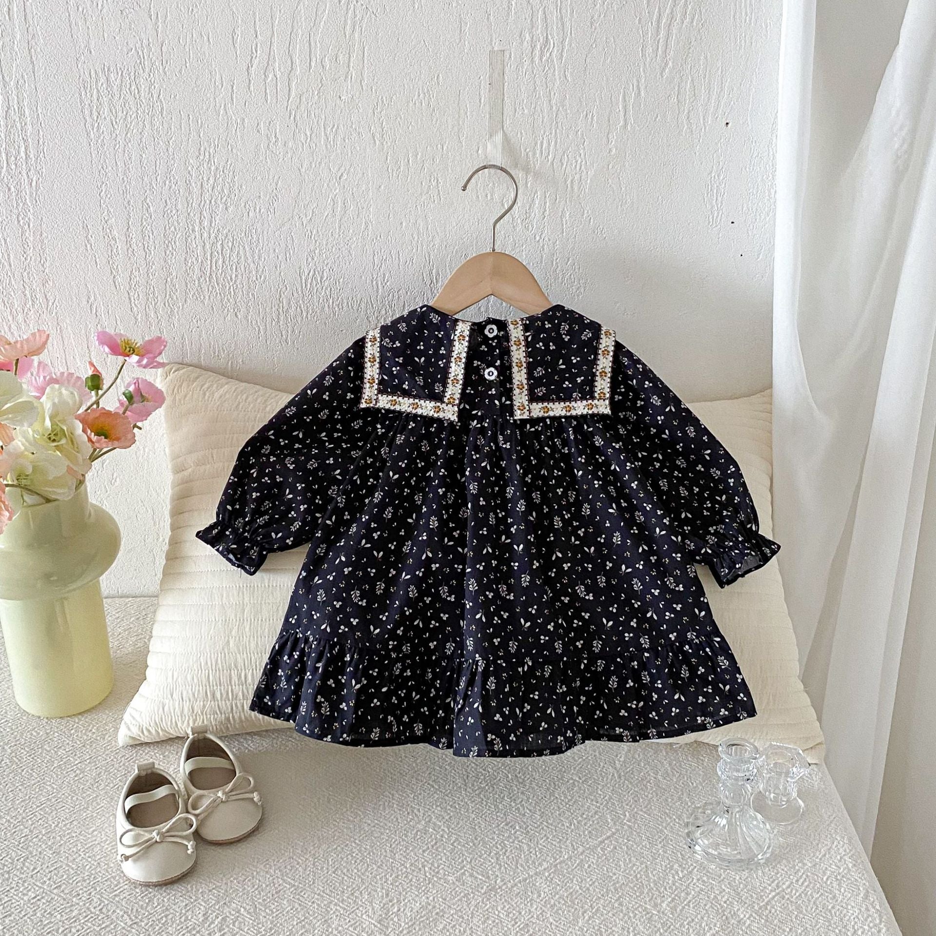 長袖ワンピース Square Neck Floral Princess Dress スクエアネック 花柄 ワンピース【mh0011962】