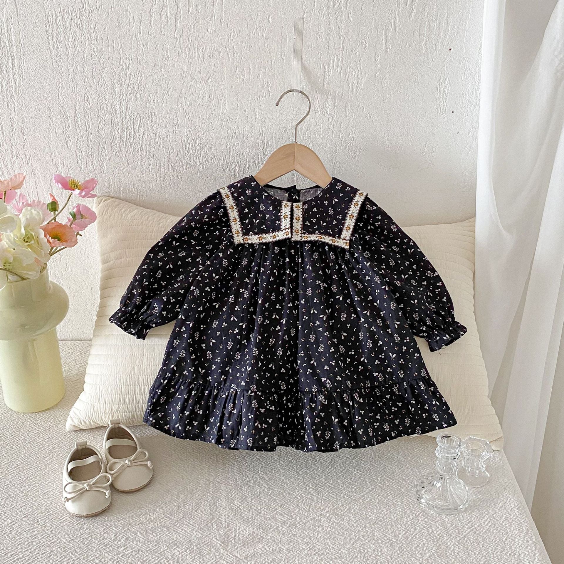 長袖ワンピース Square Neck Floral Princess Dress スクエアネック 花柄 ワンピース【mh0011962】