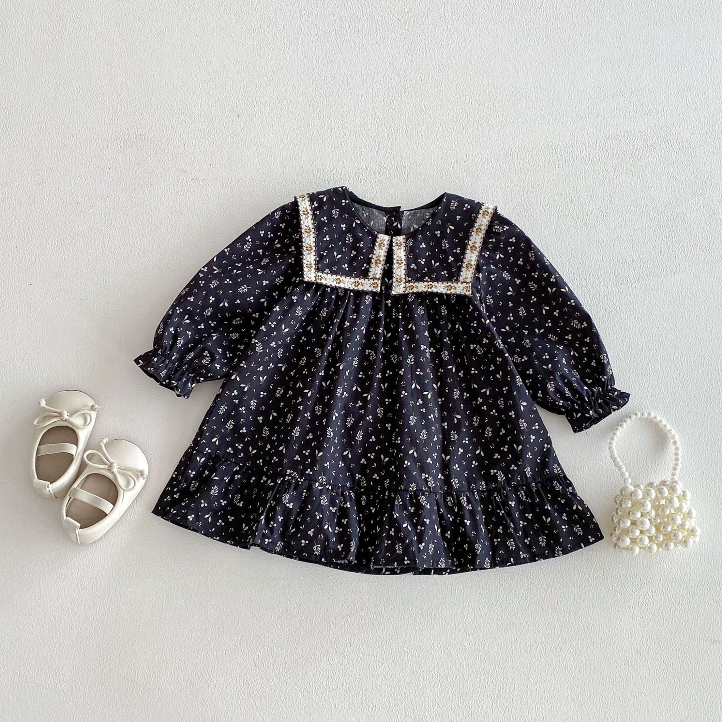 長袖ワンピース Square Neck Floral Princess Dress スクエアネック 花柄 ワンピース【mh0011962】