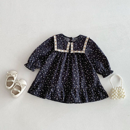 長袖ワンピース Square Neck Floral Princess Dress スクエアネック 花柄 ワンピース【mh0011962】