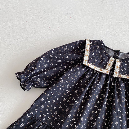 長袖ワンピース Square Neck Floral Princess Dress スクエアネック 花柄 ワンピース【mh0011962】