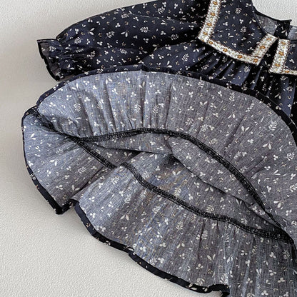 長袖ワンピース Square Neck Floral Princess Dress スクエアネック 花柄 ワンピース【mh0011962】