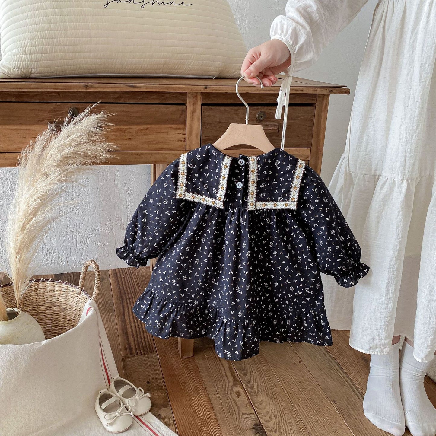 長袖ワンピース Square Neck Floral Princess Dress スクエアネック 花柄 ワンピース【mh0011962】