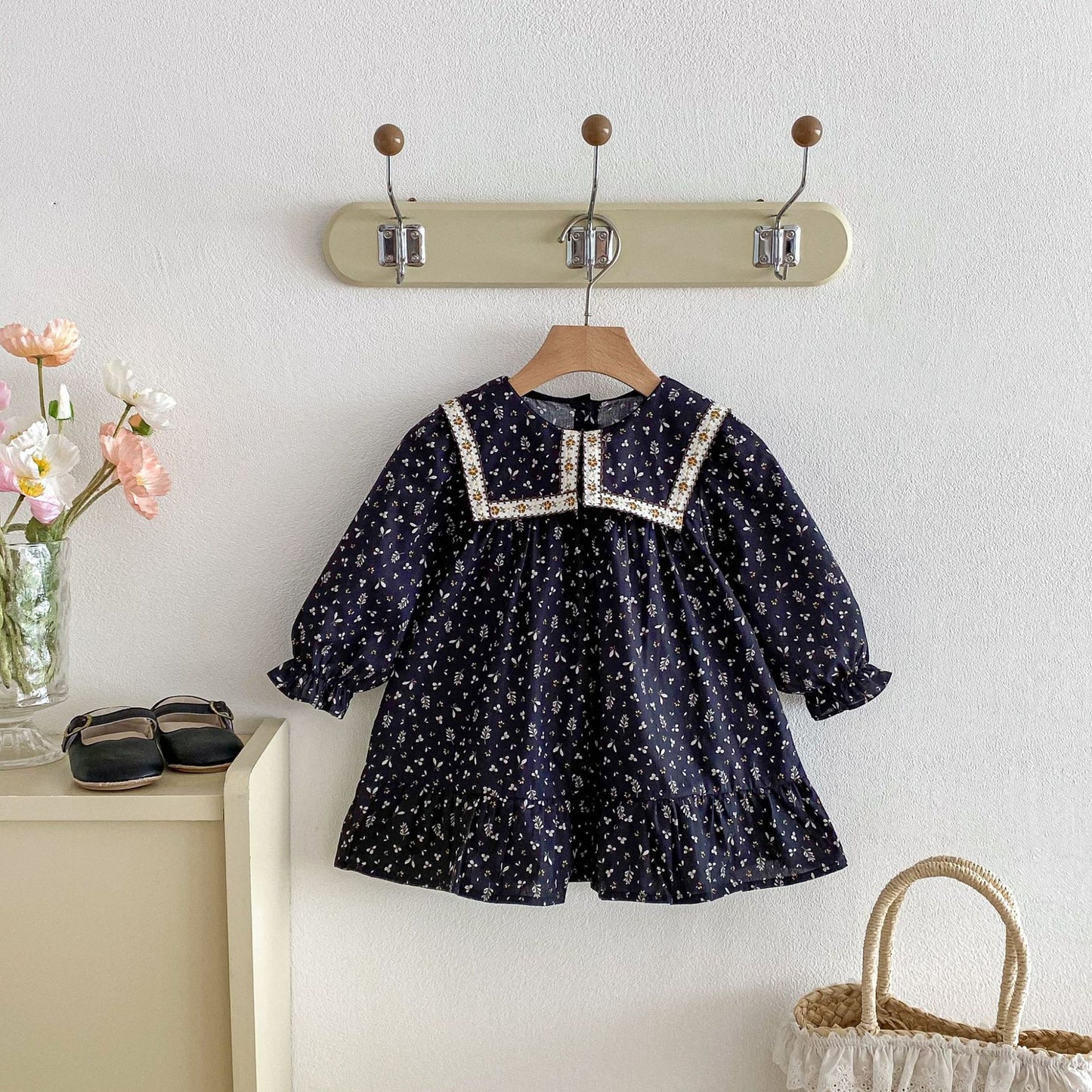 長袖ワンピース Square Neck Floral Princess Dress スクエアネック 花柄 ワンピース【mh0011962】