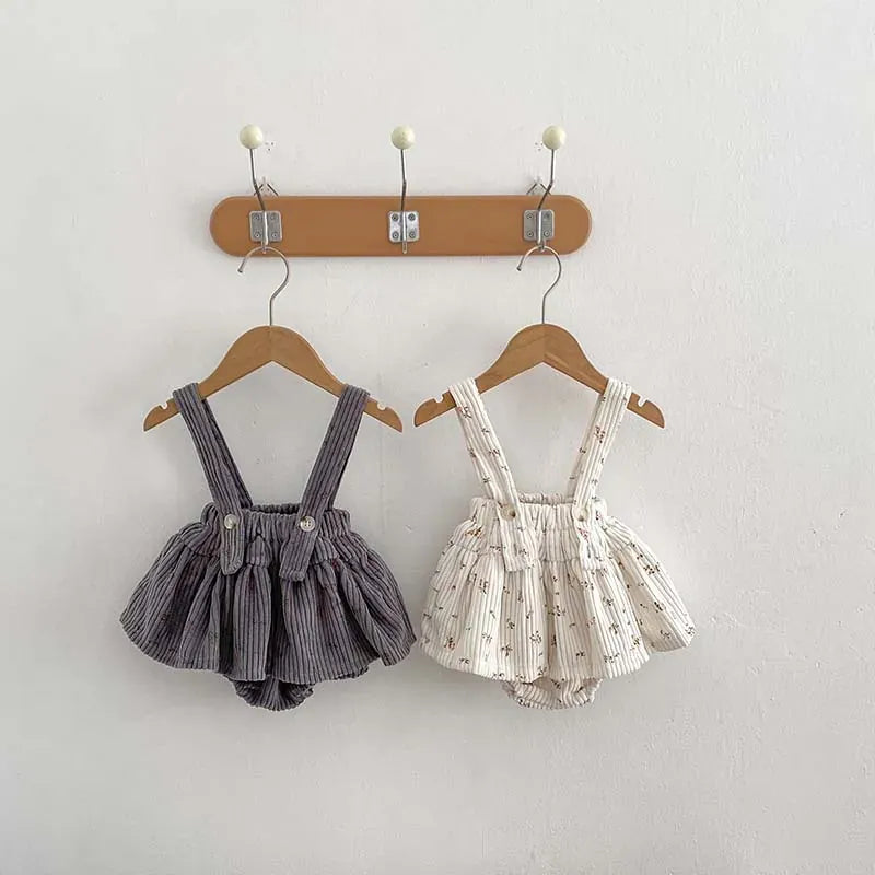 長袖セットアップ ベビートップス/ブルマ 長袖襟付きTシャツブラウス/コーデュロイサスペンダースカート 2カラー【mh0006469】