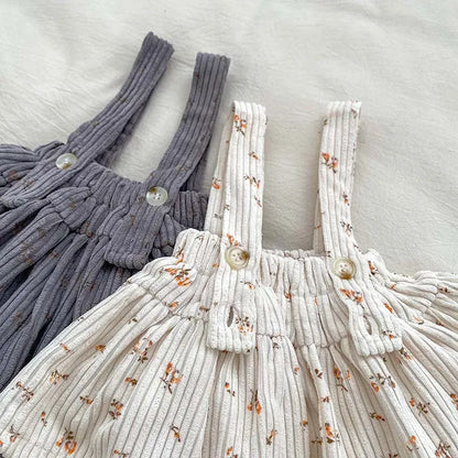 長袖セットアップ ベビートップス/ブルマ 長袖襟付きTシャツブラウス/コーデュロイサスペンダースカート 2カラー【mh0006469】