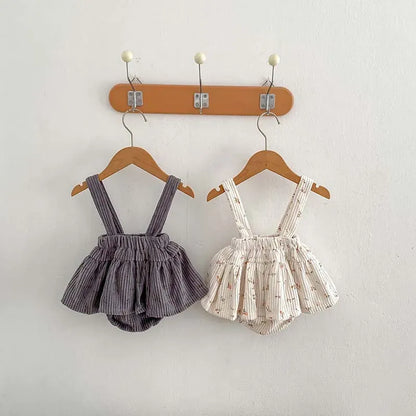 長袖セットアップ ベビートップス/ブルマ 長袖襟付きTシャツブラウス/コーデュロイサスペンダースカート 2カラー【mh0006469】