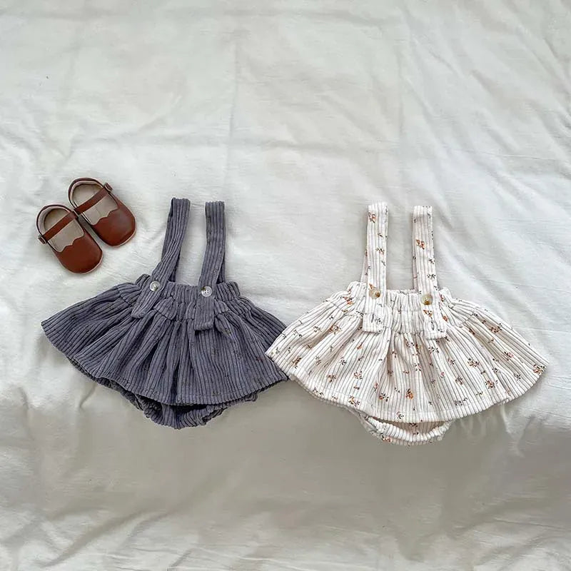 長袖セットアップ ベビートップス/ブルマ 長袖襟付きTシャツブラウス/コーデュロイサスペンダースカート 2カラー【mh0006469】